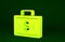 Yellow Briefcase and money icon isolated on green background. Business case sign. Business portfolio. Financial