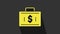 Yellow Briefcase and money icon isolated on grey background. Business case sign. Business portfolio. Financial