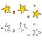 Yellow bright stars doodle. Autumn linear star icons with outline isolated on white background