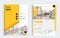 Yellow brochure cover set business vector design. Leaflet advertising background with blured city. Modern magazine