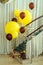 Yellow and brown balloons near the stairs. Wedding Decorations