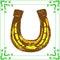 Yellow-brown horseshoe on success in a frame, on a white background.