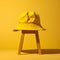 Yellow Bucket Hat On Stool: Ultra Detailed Minimalist Sculpture