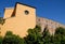 Yellow building with ancient city walls in Padua in Veneto (Italy)