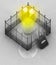 Yellow bulb light with padlock closed fence concept