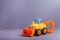 Yellow buldozer. Shovel car. Building transport. Toys for children.