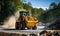 Yellow Bulldozer Clearing Roadside Dirt