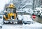 Yellow Bulldozer Snow Plowing Street