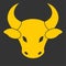 A yellow bulls head on a black background