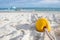 Yellow buoy on the beach for making swimming safety area for tourists