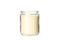 Yellow burning candle in glass jar isolated on background