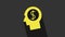 Yellow Business man planning mind icon isolated on grey background. Head with dollar. Idea to earn money. Business