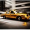 Yellow cab, taxicab riding fast in New York