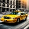 Yellow cab, taxicab riding fast in New York