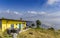 Yellow cabin overlooking the Annapurna range in Nepal