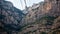 Yellow cable car in the Aeri de Montserrat rise to de Montserrat Abbey near Barcelona, Spain, Catalonia.