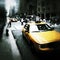 Yellow cabs in New York City grunge style