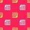 Yellow Calendar icon isolated seamless pattern on red background. Event reminder symbol. Vector Illustration