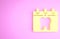 Yellow Calendar with tooth icon isolated on pink background. International Dentist Day, March 6. March holiday calendar