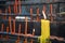 Yellow Candlesticks lit on the prayer shelf in Buddhist Temple Shrine. Buddhism, Asian traditional religious ceremony, Rituals, Ma