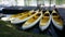 Yellow canoes or kayaks