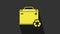 Yellow Car battery with recycle icon isolated on grey background. Accumulator battery energy power and electricity