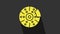 Yellow Car brake disk with caliper icon isolated on grey background. 4K Video motion graphic animation