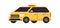 Yellow car of online taxi ordering service. Yellow car rear view. Urban cab service. Checkers on the roof. Mini van