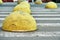 Yellow car parking barriers on zebra crossing