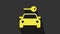 Yellow Car rental icon isolated on grey background. Rent a car sign. Key with car. Concept for automobile repair service