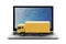 Yellow cargo delivery truck on laptop
