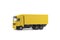Yellow cargo delivery truck miniature isolated on white background