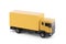 Yellow cargo delivery truck miniature isolated on white background