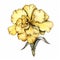 Yellow Carnation Flower: Hand Drawn Floral Illustration With Victorian-inspired Style