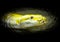 Yellow carpet Python crawling out of the dark. a terrible snake. 3D effect