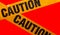 Yellow caution tapes crossing. Isolated. Red background