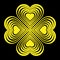 Yellow Celtic heart knot - stylized symbol. Made of hearts. Four leaf clover.