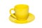 Yellow ceramic cup and saucer