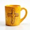 Yellow Ceramic Mug With Carved Cross Design