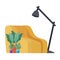 Yellow chair plants and lamp vector design
