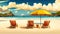 Yellow chaise longue with an umbrella on seashore. Tropical beach on background