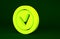 Yellow Check mark in round icon isolated on green background. Check list button sign. Minimalism concept. 3d