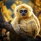 Yellow-cheeked Gibbon Nomascus gabriellae detail of wild monkey. Art view of beautiful animal