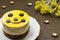 Yellow cheesecake, icons star on table