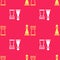Yellow Chess icon isolated seamless pattern on red background. Business strategy. Game, management, finance. Vector