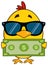 Yellow Chick Cartoon Character Wearing Sunglasses And Holding A Dollar Bill