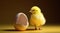 Yellow chicken hatching from egg. Generative AI