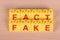 Yellow children blocks spelling FACT and FAKE