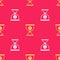 Yellow Christian chalice icon isolated seamless pattern on red background. Christianity icon. Happy Easter. Vector