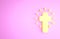 Yellow Christian cross icon isolated on pink background. Church cross. Minimalism concept. 3d illustration 3D render